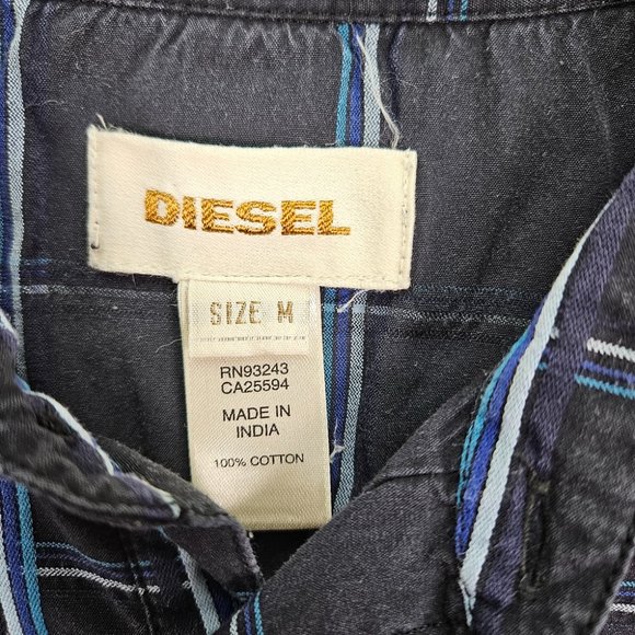 Diesel Shirt Pearl Snap Button-Down Pockets Mens Size M Black Blue Plaid Western - Picture 3 of 10